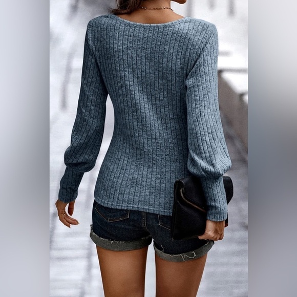 Textured Comfort Ribbed Puff Sleeve Sweater - Picture 2 of 4